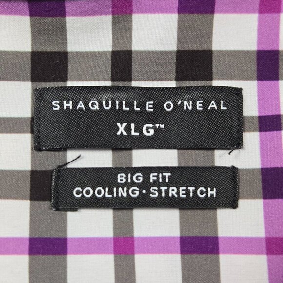 Shaq Brand Big Fit Button-Up Shirt XLG Plaid Cooling Stretch Smart Business - Picture 7 of 12